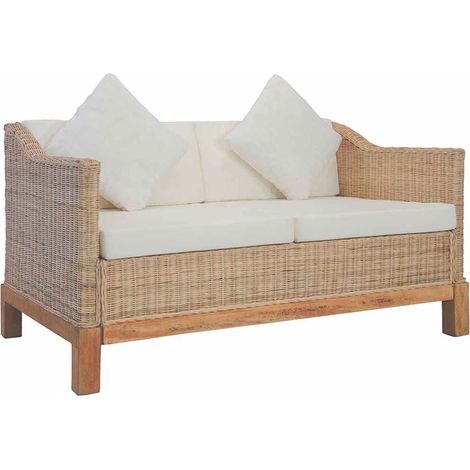 2-Sitzer-Sofa mit Kissen Natürliches Rattan