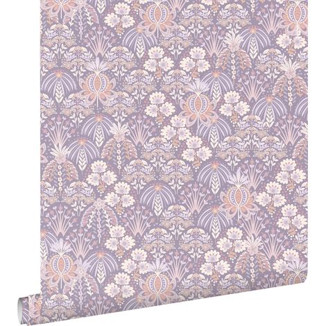 papier peint fleurs vintage de style art nouveau lilas violet - ESTAhome (1/5)