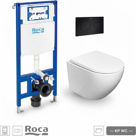 BASTIDOR ROCA DUPLO PACK CISTERNA EMPOTRADA Y PULSADOR PL10 NEGRO CON INODORO SUSPENDIDO ROUND SMART 52cm TOR 3 CON ASIENTO FINO