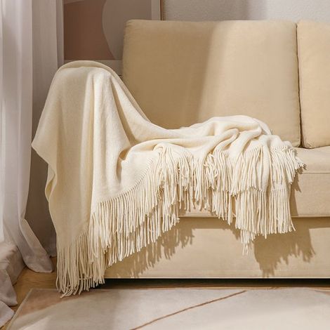 Couverture tricotée douce et confortable pour canapé et lit, 130 x 240 cm - Beige (1/5)