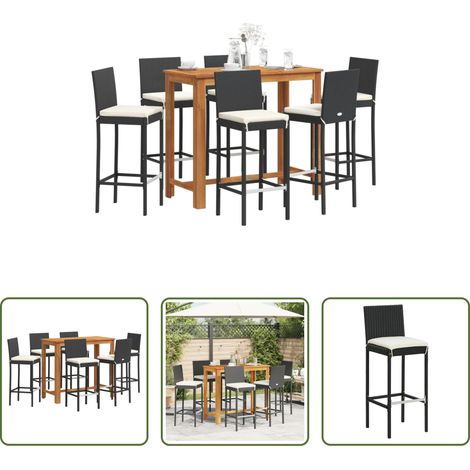 Gartenmöbel - 7-tlg. Gartenbar-Set Schwarz Massivholz Akazie und Poly Rattan (1/5)