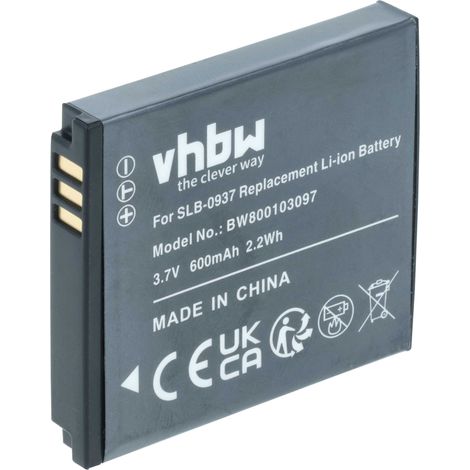 vhbw Akku Ersatz für Samsung SLB-0937 für Kamera (600 mAh, 3,7 V, Li-Ion) (1/5)