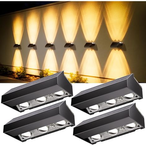 Lot de 4 Applique Solaire Exterieur 6 LEDs avec 12 Modes, RGBCW (1/5)