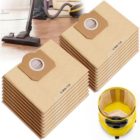 Paquete de 16 bolsas para aspiradora Karcher 6.959-130.0 A2201 WD3. Bolsas de filtro de papel de repuesto para aspiradoras en seco y húmedo. Accesorios y repuestos premium para Karcher WD3. (1/5)