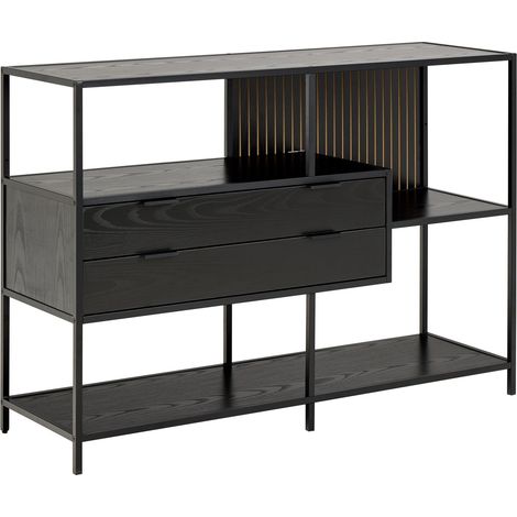 Estantería Norsica Sevferi 183, Cenizas negro + Negro, Con cajones, Abierto, MDF, Número de puertas: 0, Número de cajones: 0, 78x114x35cm (1/5)