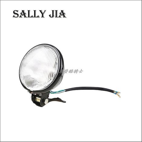 Phares de moto rétro en métal modifié, phares rétro noirs, phares rétro à verre jaune, phares rétro pour éclairage de loin et de près (sans LED, verre noir transparent) (1/5)