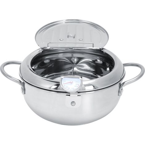 Marmite à frire profonde en acier inoxydable avec couvercle thermomètre, 2,2 L, 20 cm