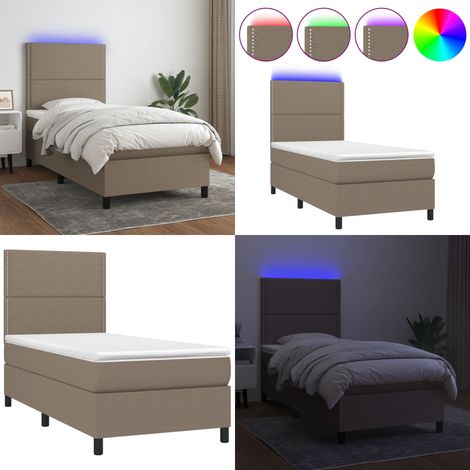 Sommier à lattes de lit et matelas et LED Taupe 90x190 cm Tissu - Sommier Tapissier - Lit Plateforme - Lit Avec Led - Matelas À Ressorts Ensachés - Têted Lit Ajustable - Home & Living (1/5)