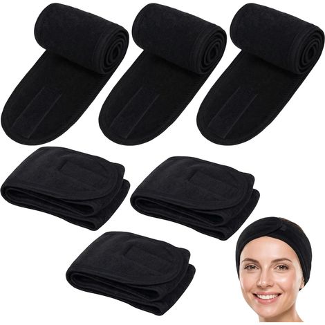 6 Pièces Bandeau Cheveux Femme Maquillage Noir, Spa Headbands Réglable Bandeau Large Cheveux Pour Femme Scratch, Serre Tete Maquillage Lavable pour Yoga, Douche, Soins du Visage et Sport (1/5)