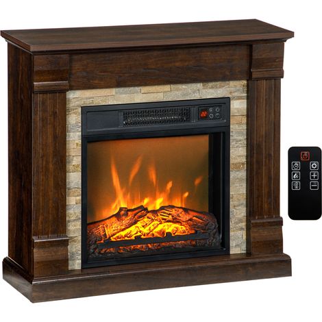Camino Elettrico da Terra 80x21,6x67,8 cm con Timer Effetto Fiamma e Temperatura Regolabile in Legno e Metallo Marrone (1/5)