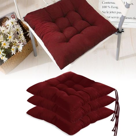Lot de 4 Coussin de Chaise, Galette de Chaise, Coussin de Chaise 40 x 40 avec Ficelles Maintien, Dessus de Chaise pour Salle à Manger, Salon, L'intérieur, Jardin, Chambre D'études, Bourgogne (1/5)