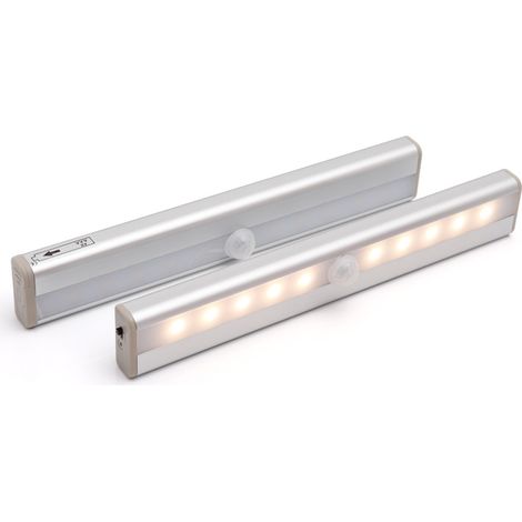 Bewegungsmelderleuchte für den Innenbereich, 2er-Pack 10 LEDs, kabelloses Nachtlicht, per USB wiederaufladbares Bewegungsmelderlicht mit Magnetismus, für Schränke, Treppen, Flure, Garagen