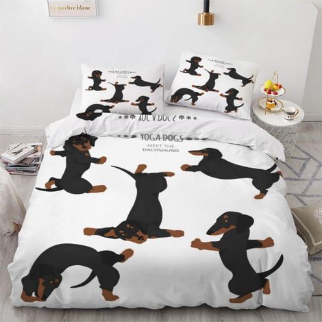 Bettwäsche-Set 155x220 cm 3-teilig Mikrofaser Dackel Motiv mit Reißverschluss