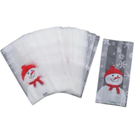 50 sachets cadeaux de bonbons de Noël pour enfants, décorés d'un bonhomme de neige. (1/5)