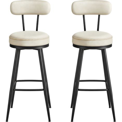 Tabourets de Bar, Lot de 2, Pivotants à 360°, avec Dossier, en PU, Hauteur 76 cm, Crème (1/5)