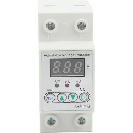 Dispositif de protection contre les surtensions et les sous-tensions avec fonction de protection de tension réglable, temporisation et réinitialisation automatiques (220 V) (1/4)