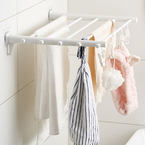 Étendoir à linge mural pliable et télescopique sans perçage, en plastique, pour balcon intérieur, 530 mm, 4 pinces (1/5)