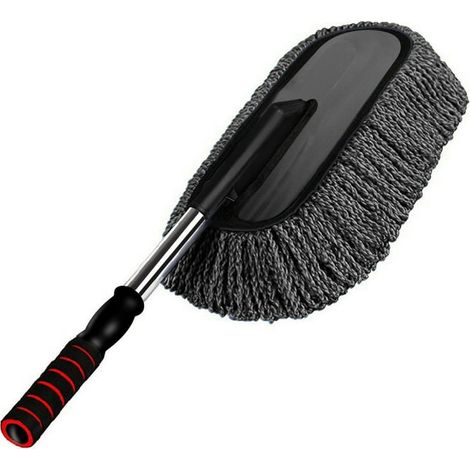 Brosse dépoussiérante télescopique pour voiture, chiffon microfibre lavable, manche amovible extensible, usage auto et maison, gris, nettoyant doux (1/5)