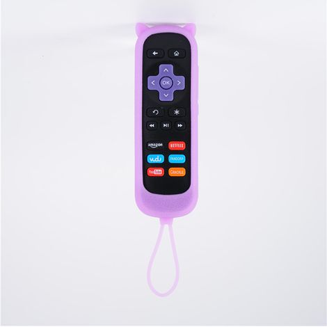 Étui de protection en silicone compatible avec la télécommande TCL Roku 2 – Motif oreilles de chat avec cordon – Étui universel, épais, résistant aux chutes et lumineux – Lot de 2 (Violet + Rose) (1/5)