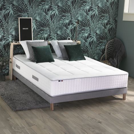 Pack matelas ressorts 7 zones PALACIO + sommier en kit gris + couette et oreillers 140 x 200 (1/5)