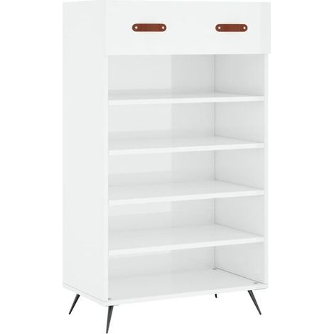 Meuble à chaussures blanc brillant, 60x35x105 cm, bois d'ingénierie. (1/5)