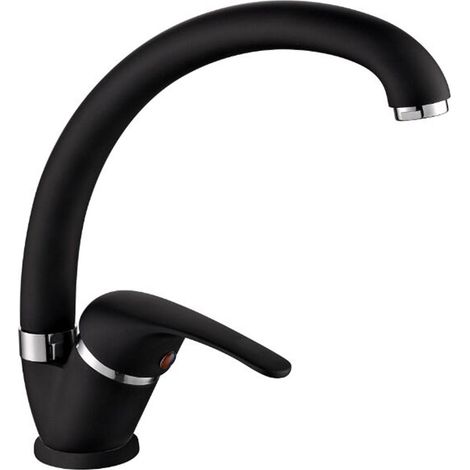 ambrosiana SEI1406BLA Rubinetto miscelatore lavello cucina/lavanderia con canna alta Ambrosiana serie Sei in ottone color nero con areatore a risparmio idrico, nero (1/2)