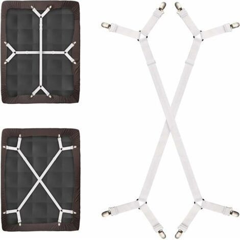 2 Pièces Tendeur Drap Housse Lit Drap Réglable, Fixation Drap Housse Pour À Tous Lits Et Matelas, Blanc (1/5)
