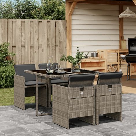 Set comedor de jardín 5 piezas con cojines ratán sintético gris vidaXL (1/5)