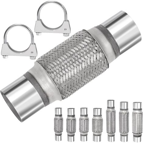 tuyaux d'échappement flexibles en acier inoxydable - Double tresse - Colliers de serrage en U - Pour voitures, camions, bus (6,3 x 15,2 x 25,4 cm) (1/5)