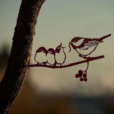 Décoration murale extérieure en métal, oiseau perché sur branche, art de jardin, type 1 (1/4)