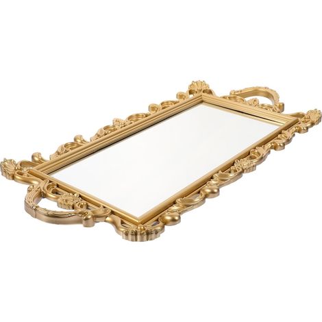 Plateau Miroir Vintage Multifonctionnel en Métal Doré, Plateau de Rangement Compact pour Maquillage et Bijoux, Accessoire Décoration Maison Élégant et Pratique (1/5)