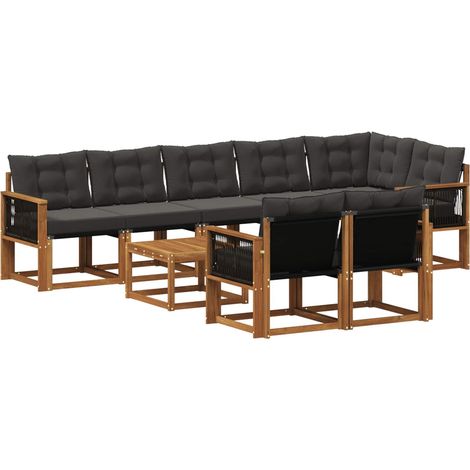 Outdoor-Sofagarnitur 9 stk. Natürlich und Schwarz vidaXL (1/5)