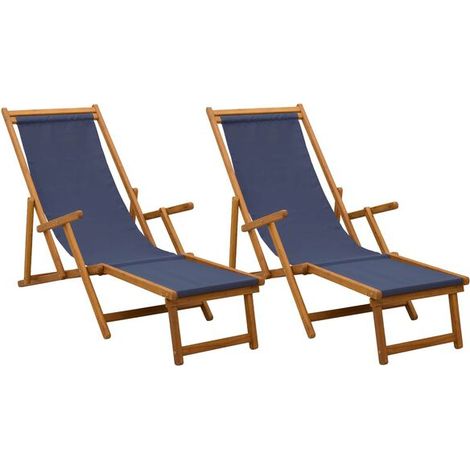 Lot de 2 Chaises Longues Pliantes en Bois d'Eucalyptus Massif, Réglables sur 3 Positions (1/5)
