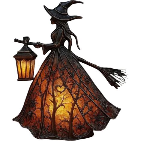 Lampe Sorcière Gothique d'Halloween, Décoration Artisanale Compacte à Lumière Chaude, Ambiance Mystérieuse pour Intérieur et Cadeau Saisonnier (1/4)