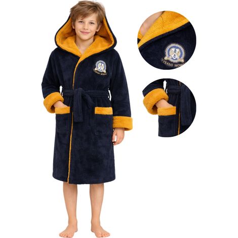 Bata de baño para niño, gruesa, 15/16, 164, con capucha, bonita, con nudo. (1/5)