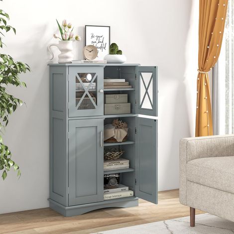 COSTWAY Armario de Baño, Gabinete de Madera con 2 Puertas y 3 Estantes Ajustables, Mueble Auxiliar de Baño, Armario de Almacenamiento para Baño, Sala de Estar,Oficina, 60 x 30 x 108 cm (Gris) (1/5)