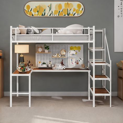 Cadre de lit coloris blanc en fer 197 x 98 x 175,5 cm (1/5)
