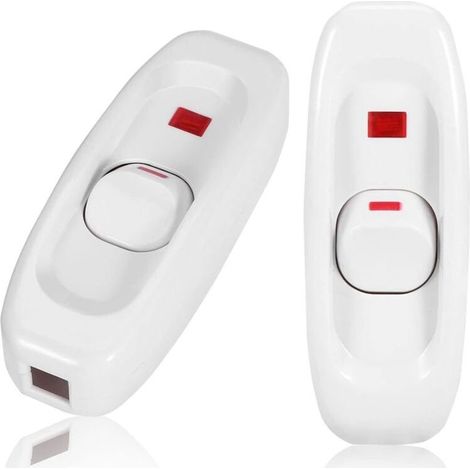 Interrupteur à Touche Basculante, Intermédiaire, Lampe de Chevet, 250V 10A In-Line Lamp ON/OFF Câble Commutateur avec LED Voyant lumineux, Blanc, 2PCS (1/3)