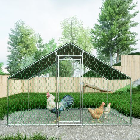 Enclos poulailler 3x2x2 m en acier galvanisé argent, facile à monter, pour extérieur FloraGrace (1/5)