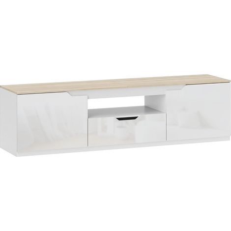 Niedriges TV-Möbel aus MDF in Natur 160 x 38 x 43 cm für TVs bis 65 Zoll (1/5)