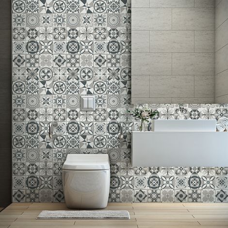 Sticker Mural Carrelage adhésif Cuisine Salle de Bain - 60 STICKERS CARREAUX DE CIMENT AZULEJOS ROZIA - 60stickers15x15cm (1/5)