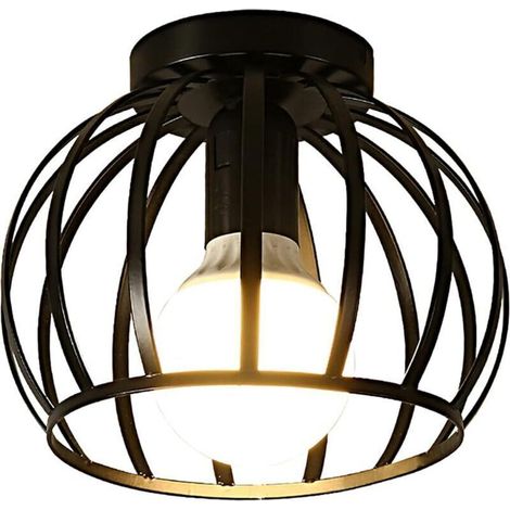 Plafonnier Vintage, Plafonnier Semi-encastré Noir, Abat-jour de Plafond à Cage en Métal Avec Support E27 Pour Salon Cuisine Chambre Couloir Cour (1/4)