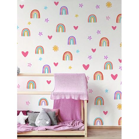 82 pièces Autocollants muraux Décoration murale arc-en-ciel Bohème, autocollant petit arc-en-ciel, décalque mural arc-en-ciel aquarelle, autocollant mural cœur, soleil, étoile, décoration murale de ch (1/5)