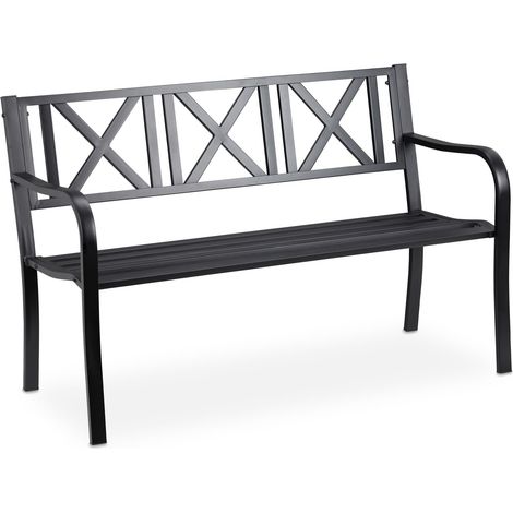 Banc de jardin robuste design rustique 127 x 63 x 80,5 cm confortable deux places en acier blanc (1/5)