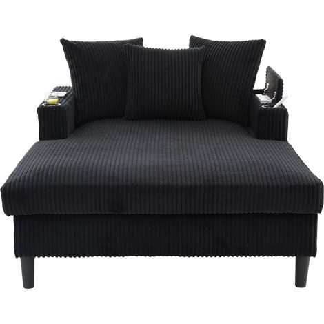 Chaiselongue multifuncional de corduroy negro con LED, USB, portavasos y almacenaje (1/5)