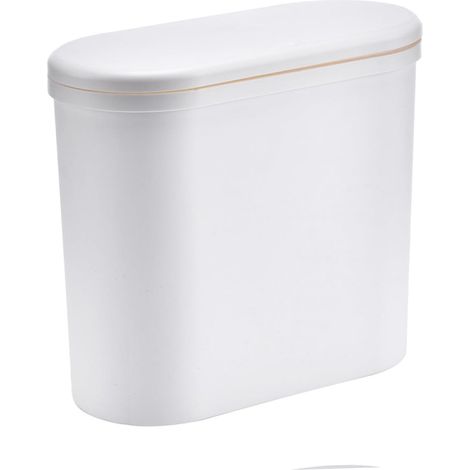 Slim Plastic Trash Can with Push-Open Lid and (1/5)
