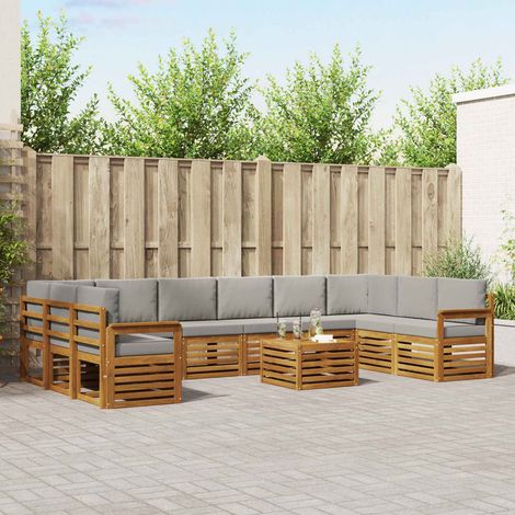 Ecksofa Set 11 pcs Natürlich und Hellgrau Massivholz Akazie (1/5)