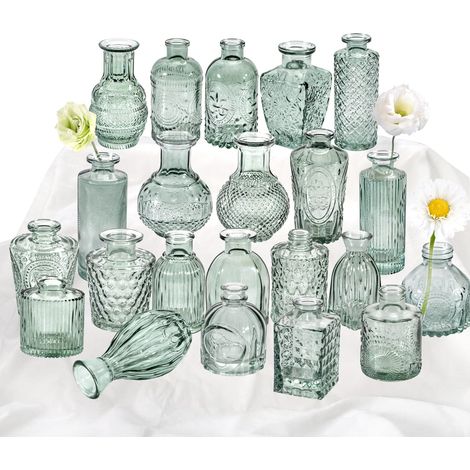 Lot de 22 vases en Verre Vert pour Fleurs, vases en Verre Transparent pour centres de Table, Mini vases à bourgeons en Vrac pour décorations de Mariage rustiques, centres de Table, Look Vintage, (1/5)