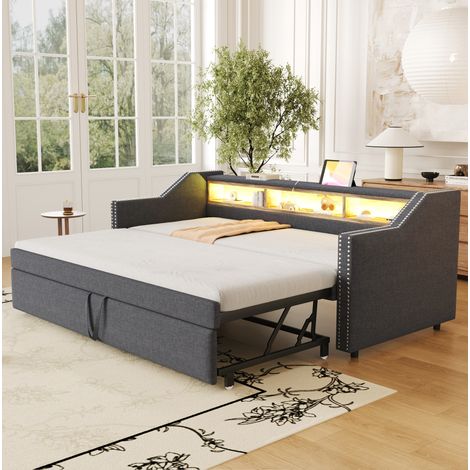 Bett Schlafbett ausziehbar 90x190 180x190 Leinen OKMYHOME (1/5)