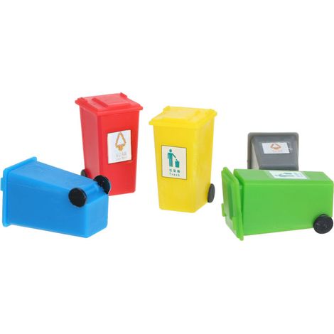 Miniature Garbage Cans Painted Garbage Cans Model Garbage Truck Cans Sandtable Fairy House Street Scenery Decoration (1/5)